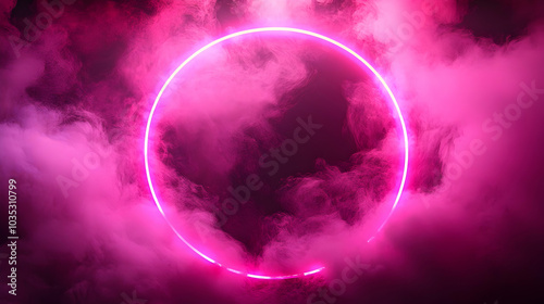 Pink Neon Circle Glowing Through Smoke