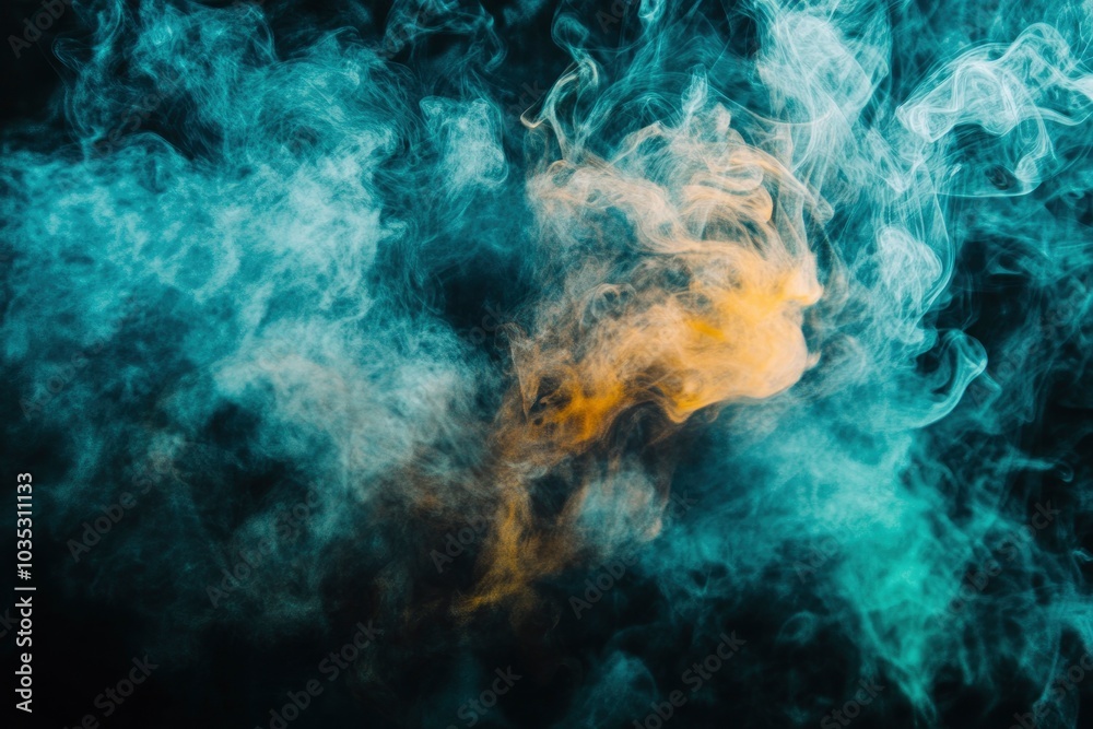 Whiffs of green glowing smoke and swirls of aromatic colorful incense against a Black background. Dramatic haze effect for a spooky Halloween background. with generative ai Whiffs of green glowing smoke and swirls of aromatic colorful incense against a Black background. Dramatic haze effect for a spooky Halloween background. with generative ai
