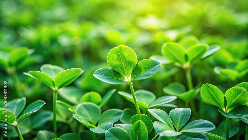Fresh green field of Trifolium Alexandrinum, also known as Egyptian clover or Berseem clover field macro shot Fresh green field of Trifolium Alexandrinum, also known as Egyptian clover or Berseem clover field macro shot