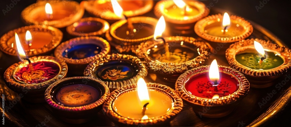 Diwali Oil Lamp Platter: Vibrant Colors & Intricate Designs Representing Festive Spirit in India Diwali Oil Lamp Platter: Vibrant Colors & Intricate Designs Representing Festive Spirit in India