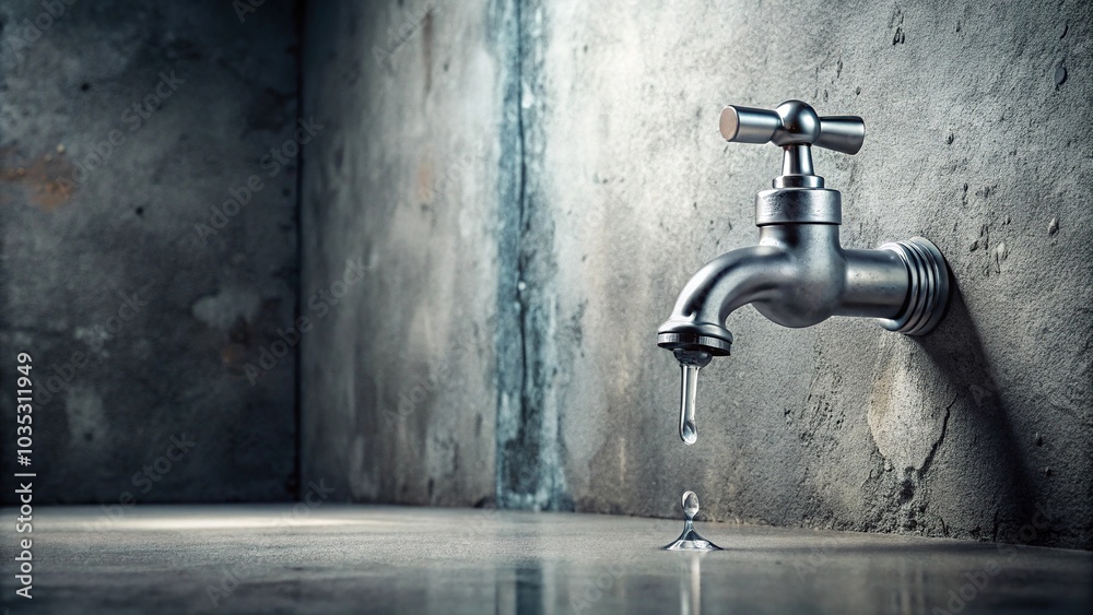 Dripping gray water from a faucet on a cold concrete floor, floor, shower, graywater