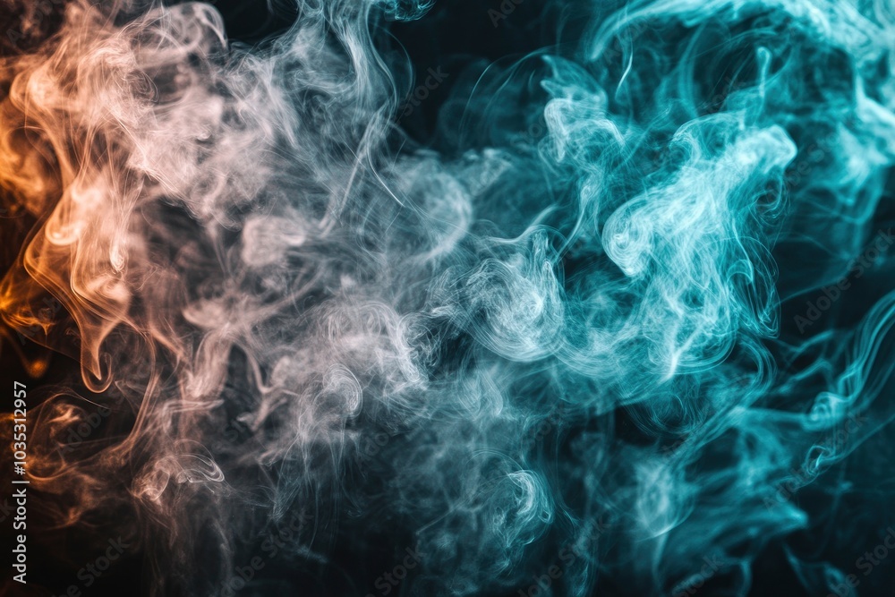 Obraz premium Whiffs of green glowing smoke and swirls of aromatic colorful incense against a Black background. Dramatic haze effect for a spooky Halloween background. with generative ai