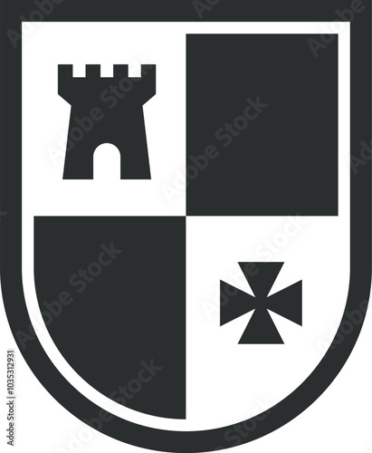 Knight shield. Old historic symbol. Crusade sign