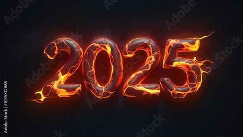 "2025" Numbers on Fire with Dramatic Flames