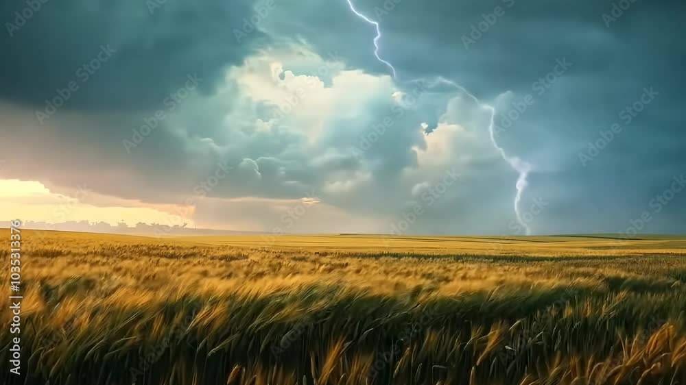 Lightning bolts over expansive wheat fields, Video Lightning bolts over expansive wheat fields, Video