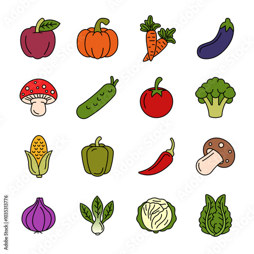 Set of Simple vegetables icon with outline style