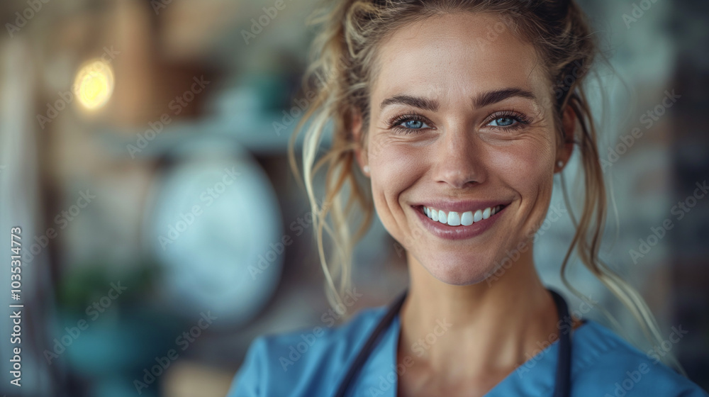 Young female doctor, cheerful and approachable, smiling in a medical office Young female doctor, cheerful and approachable, smiling in a medical office