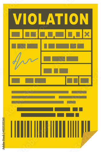 Yellow violation ticket in flat design style (cut out)