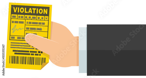 A hand presents a violation ticket in flat design style (cut out)