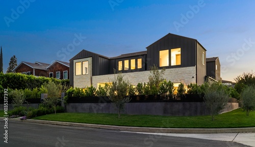 Modern luxury home at twilight