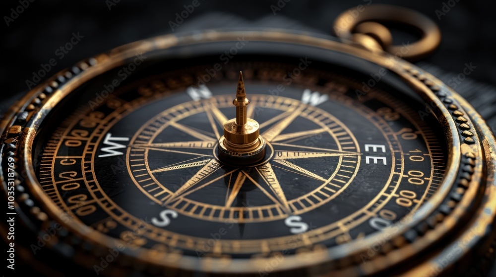 An antique compass resting on dark textured fabric, symbolizing exploration and adventure through time. Generative AI An antique compass resting on dark textured fabric, symbolizing exploration and adventure through time. Generative AI