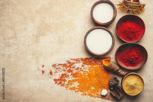 Festive Indian Rangoli with Traditional Materials in Warm Lighting photo