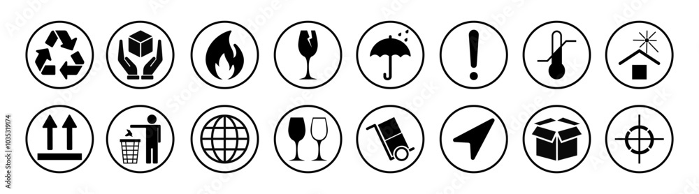 Packaging sign icons. Fragile handle with care sticker and poster for delivery service Packaging sign icons. Fragile handle with care sticker and poster for delivery service