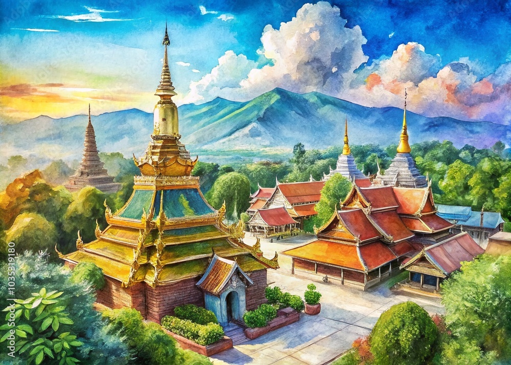 Fototapeta premium Chiang Mai Drone Photography Illustration for Travel Poster and Wallpaper