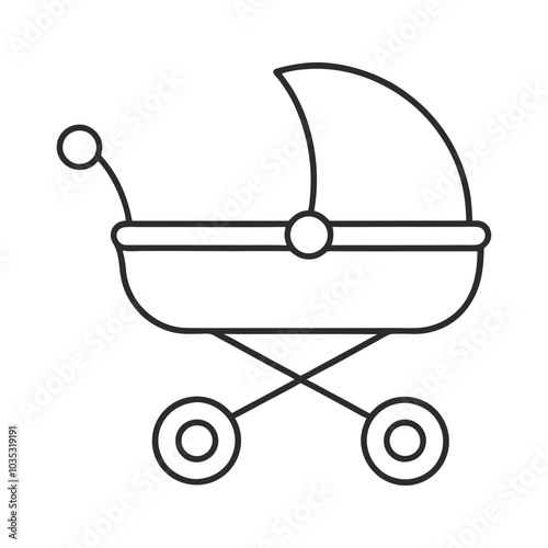 Minimalist Baby Stroller Line Art Icon for Parenting and Baby Product Logos.
