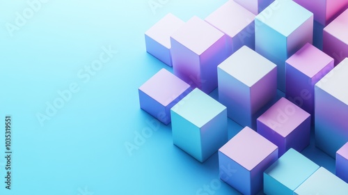 Abstract Geometric Pattern of Pastel Cubes on a Blue Background