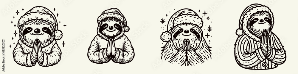 Sloths in Santa Costumes with Praying Hands Sloths in Santa Costumes with Praying Hands
