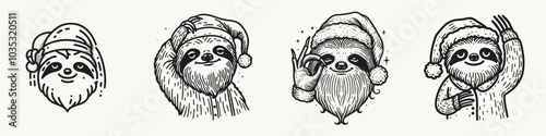 Sloth in Santa Claus Costume Raising One Paw