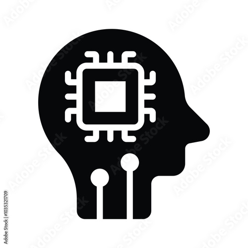 Head with microprocessor chip, concept icon of brain chip, ai brain vector