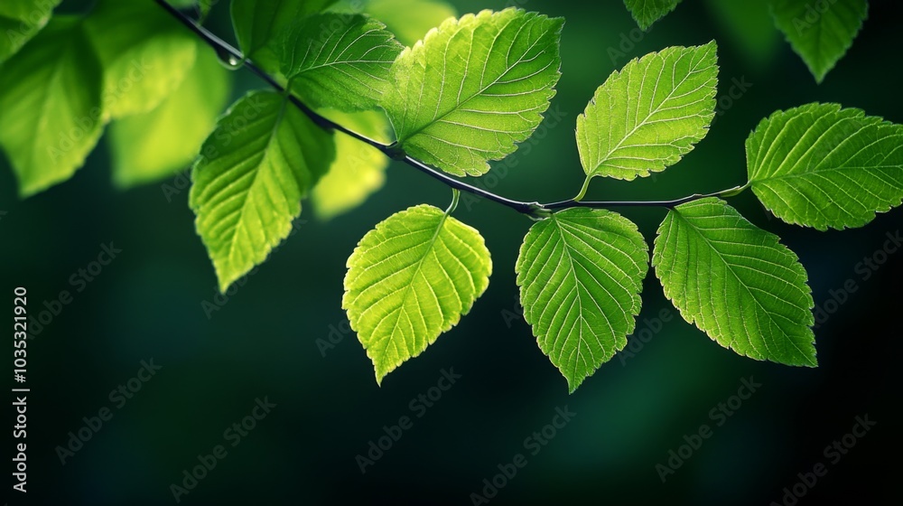 Green Leaves Illuminated by Sunlight on a Branch Green Leaves Illuminated by Sunlight on a Branch