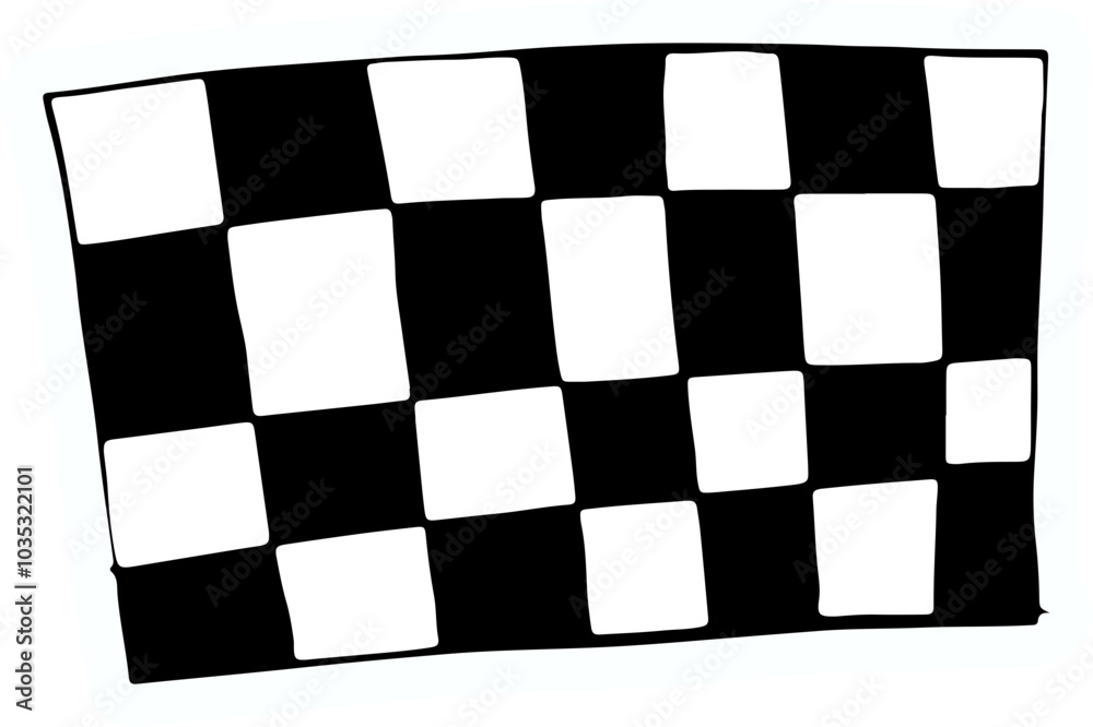 Obraz premium Black and white checkered flag illustration with a wave-like motion, symbolizing racing, victory, and competition. The bold design represents speed, sports events, or finish lines.