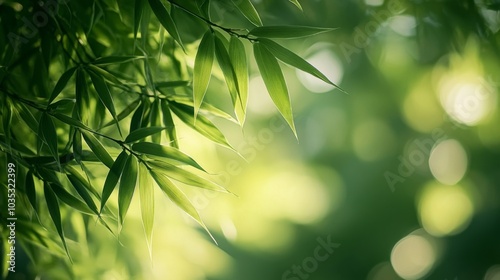 Close-up of Green Bamboo Leaves with a Blurred Green Background