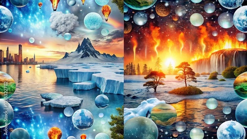 Wallpaper Mural Climate Change Impact Seamless Pattern with Bokeh Effect for Environmental Awareness Torontodigital.ca