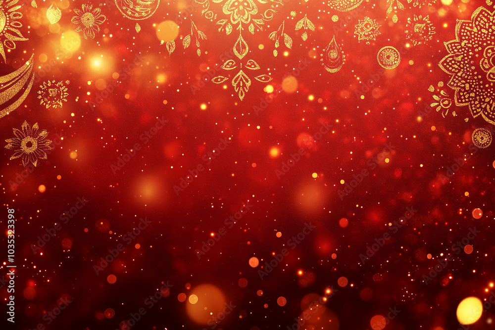 A vibrant red and gold background adorned with subtle Diwali-themed patterns and shimmering bokeh lights, evoking a festive atmosphere, suitable for copy space, high resolution, A vibrant red and gold background adorned with subtle Diwali-themed patterns and shimmering bokeh lights, evoking a festive atmosphere, suitable for copy space, high resolution,