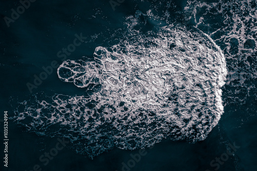 Aerial view of beautiful waves and white wash on the ocean, Mandurah, Australia. photo