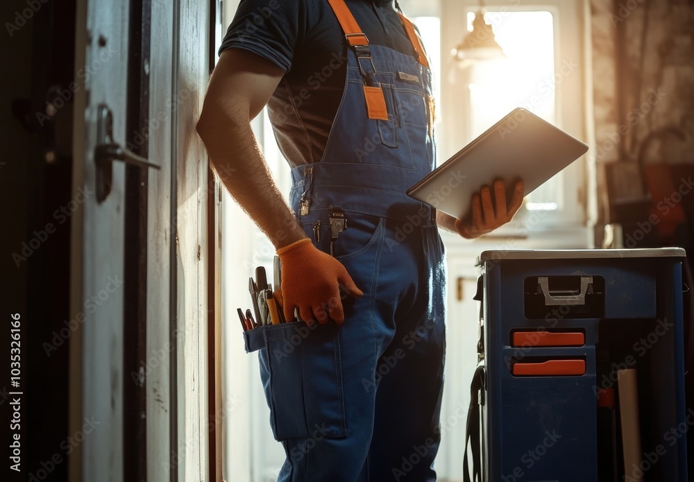 Handyman With Tablet. Handyman With Tablet.