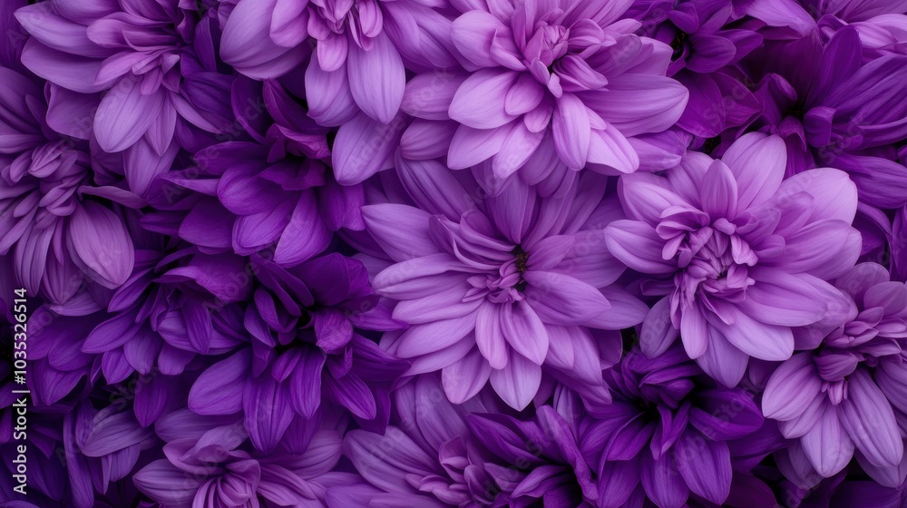 Fototapeta premium A stunning array of purple chrysanthemum flowers, showcasing vibrant purple petals in full bloom, creating a mesmerizing and colorful floral display.