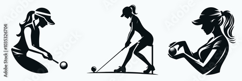 Focused Female Golfer Checking Ball Position