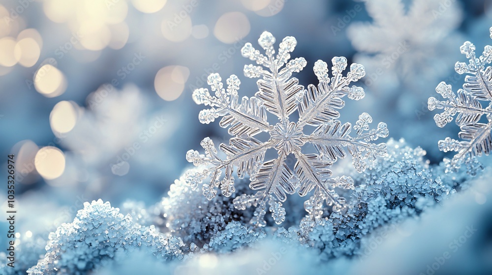 A serene winter scene featuring intricate snowflakes, perfect for Christmas greetings, holiday cards, or seasonal decorations, evoking warmth and nostalgia. A serene winter scene featuring intricate snowflakes, perfect for Christmas greetings, holiday cards, or seasonal decorations, evoking warmth and nostalgia.