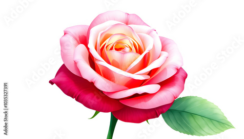 Elegant beautiful watercolor rose flower isolated with white highlights, png