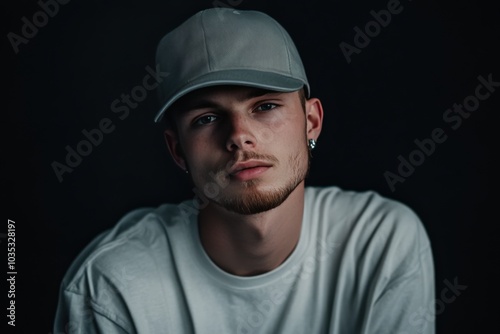 Wallpaper Mural Portrait of a Young Man Wearing a Gray Cap and a White T-Shirt Torontodigital.ca