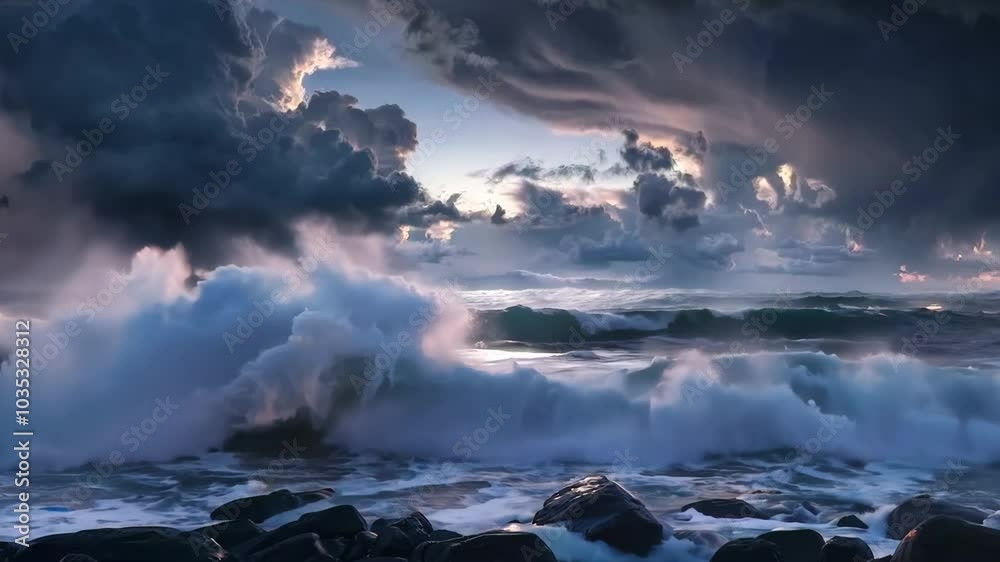 Lightning illuminating stormy coastline, Video Lightning illuminating stormy coastline, Video