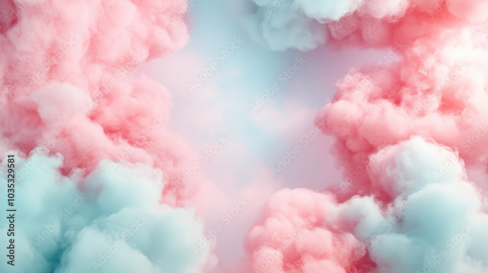 An enchanting scene showing cotton candy clouds in pastel shades of pink and blue, artfully framing a clear blue sky, evoking a sense of calm and wonder. An enchanting scene showing cotton candy clouds in pastel shades of pink and blue, artfully framing a clear blue sky, evoking a sense of calm and wonder.