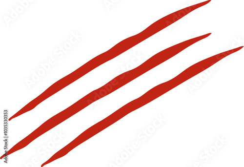 A bold red graphic illustration of claw marks with dripping blood on a white background. The jagged lines and blood droplets evoke a sense of danger and aggression.