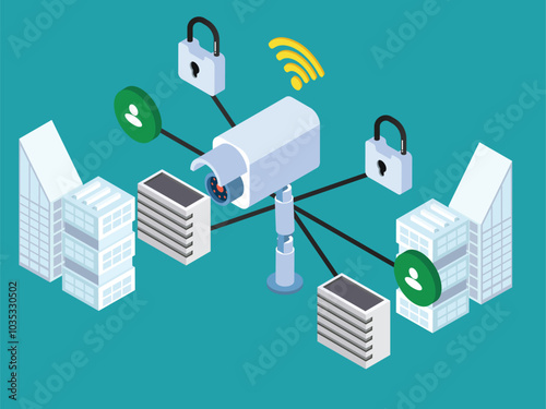 3D Isometric Illustration of a Smart Security System
