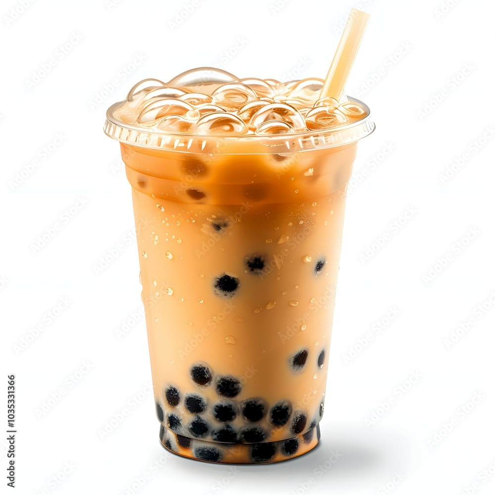 Refreshing Iced Bubble Tea With Black Tapioca Pearls Refreshing Iced Bubble Tea With Black Tapioca Pearls