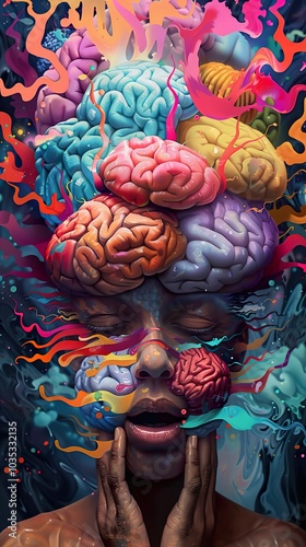 Abstract Brain Art: A Colorful Exploration of Mind and Consciousness