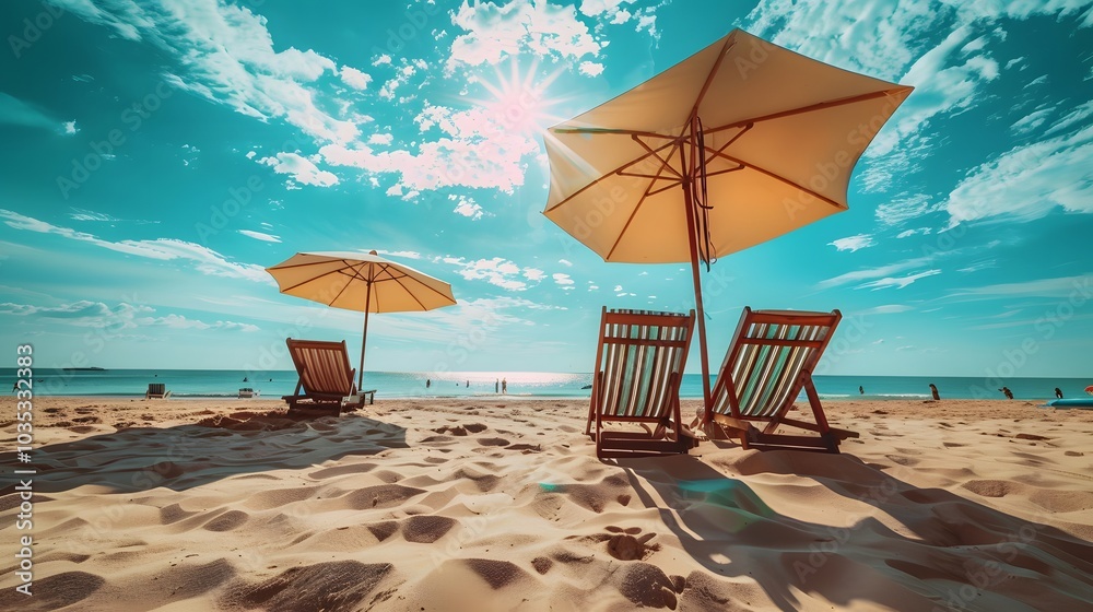 beach view with chairs and umbrellas for relaxing beach view with chairs and umbrellas for relaxing
