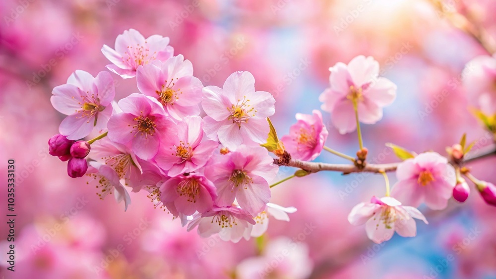 Pink cherry blossom flowers in spring isolated on white background with a tilted angle Pink cherry blossom flowers in spring isolated on white background with a tilted angle