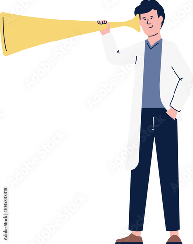 Scientist hearing. Idea search. Man in lab coat
