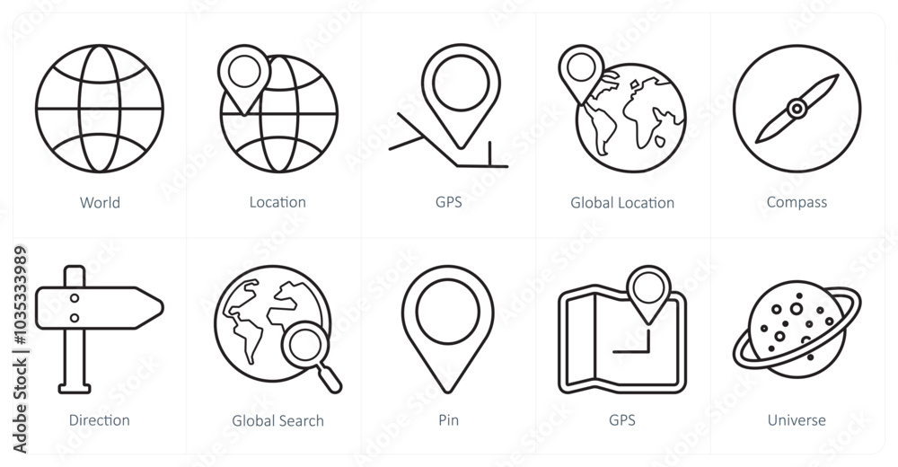 A set of 10 web marketing icons as global search, location, gps A set of 10 web marketing icons as global search, location, gps