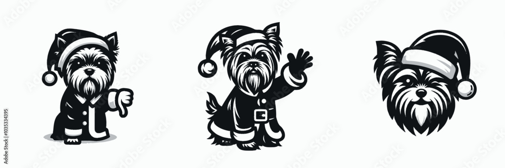 Fototapeta premium Yorkshire Terrier Disapproves of Santa Costume