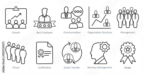 A set of 10 web marketing icons as user details, best employee, communication