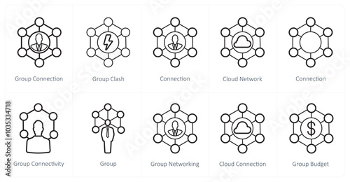 A set of 10 web marketing icons as group connection, group clash, group network