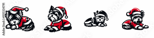 Yorkshire Terrier in Santa Claus Costume Napping