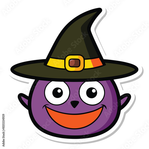 Doodle sticker funny witch with hat vector on white background